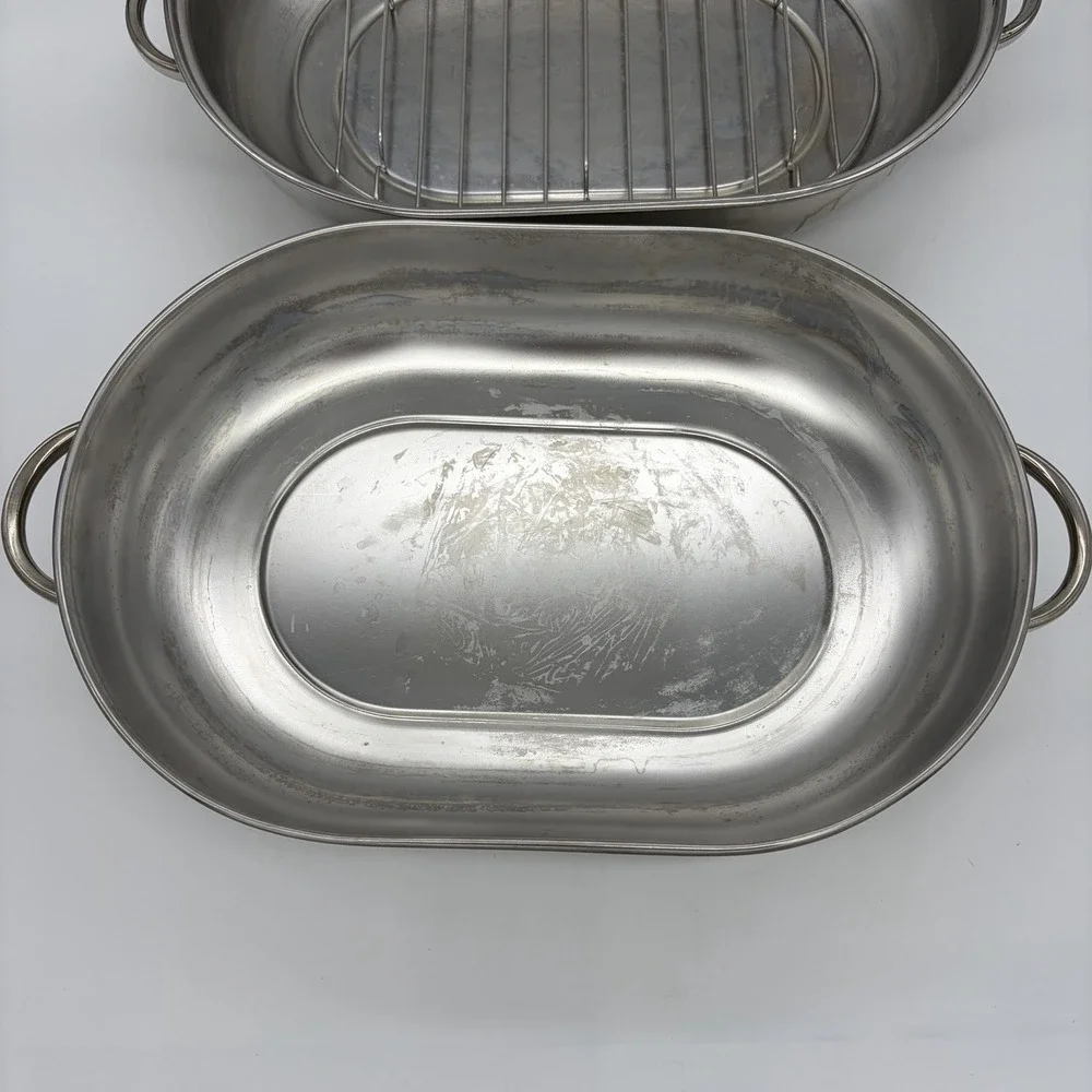 Vintage Revere Ware Roaster Pan #2504 w/ Rack Stainless Steel Korea 3-Piece‎